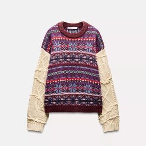 NWT: ZARA Contrasting Knit Jacquard Sweater